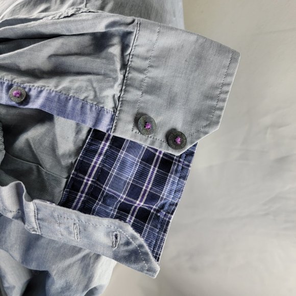 Ted Baker London Shirt Mens 6 XL Blue Button Front Solid Cotton Flip Cuff L/S - Picture 5 of 8